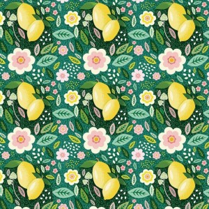 Cotton Fabric - Lemons with Dark Background